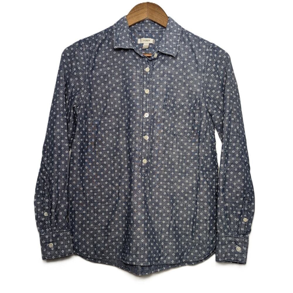 Women's J.Crew Dotted Long-Sleeve Button-Down Shirt Blue Size 4